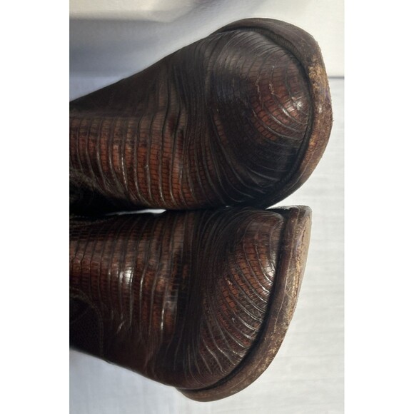 Vintage Dan Post Boots Mens 8.5 Teju Lizard Skin Brown Cowboy Western 6834 - Picture 11 of 12